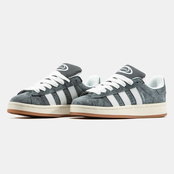 Gray retro sneakers with white stripes