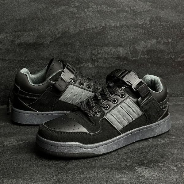 Black sneakers made of genuine suede with gray accents