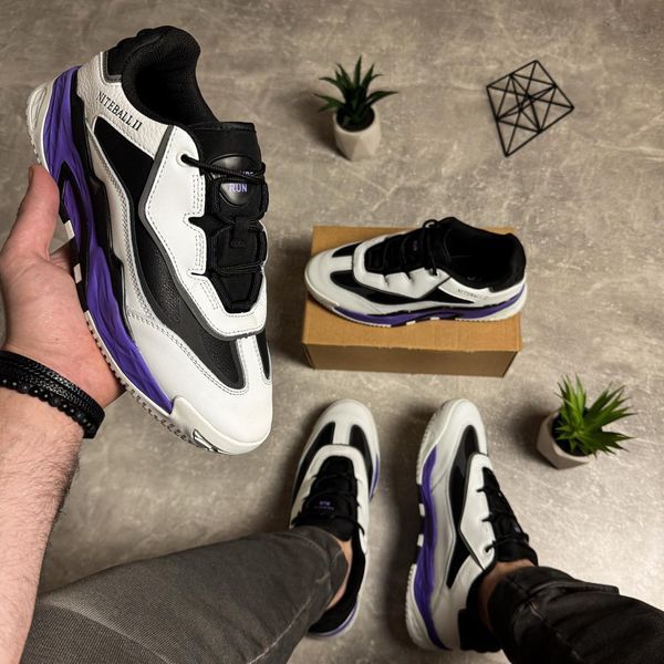White sneakers with purple accents